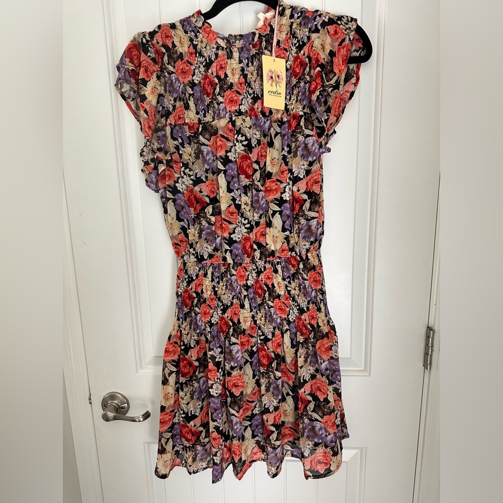 Entro Vibrant Floral Smocked Dress
